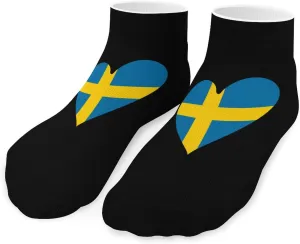 Heart Sweden Flag Printed Ankle Socks No Show Sock Low-Cut Athletic Socks for Men Women 1 Pair