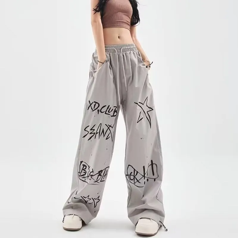 heyheyshine Men's and Women's Hip Hop Casual Pants Alphabet Print Graffiti Street Oversized Jeans Relaxed Fit Y2K Pants