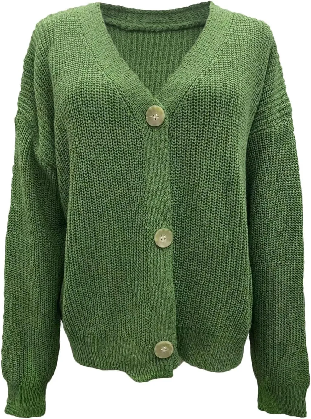 iLH Women's Chunky Knit Open Front Cardigan Sweater Long Sleeve Button Loose Short Cardigan Coats Long Sleeve Sweater