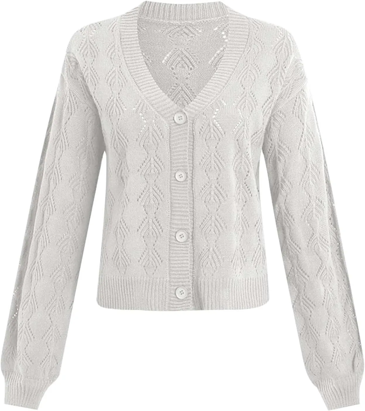 iLH Women's Lightweight Crochet 2024 Cardigan V Neck Long Sleeve Cropped Cardigans Button Up Long Sleeve Cardigan Coat