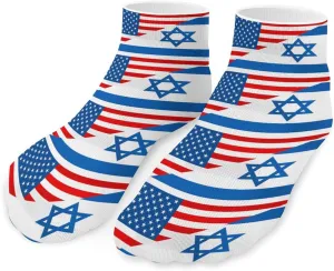 Israel & U.S. Flag Printed Ankle Socks No Show Sock Low-Cut Athletic Socks for Men Women 1 Pair
