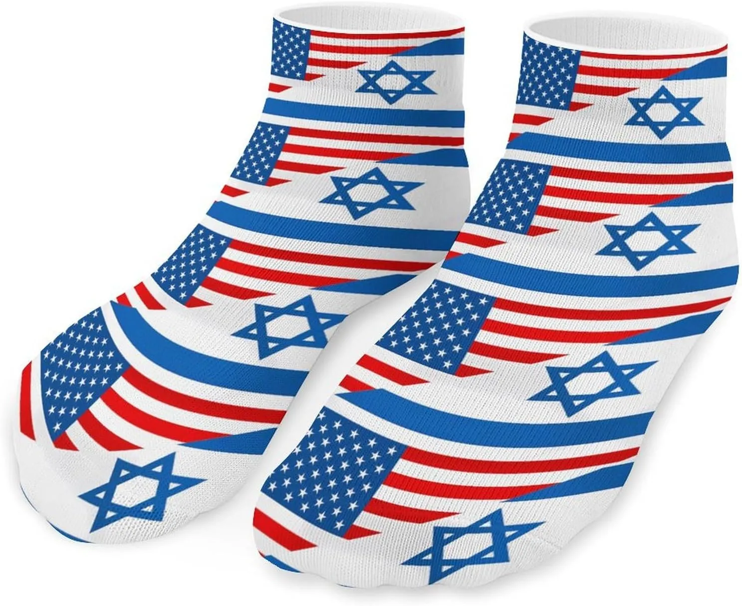 Israel & U.S. Flag Printed Ankle Socks No Show Sock Low-Cut Athletic Socks for Men Women 1 Pair