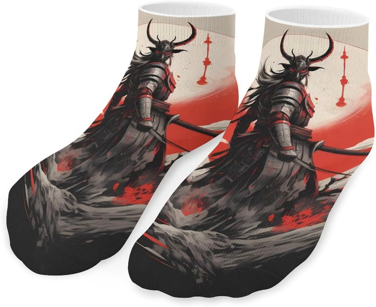 Japanese Black Samurai Printed Ankle Socks No Show Sock Low-Cut Athletic Socks for Men Women 1 Pair