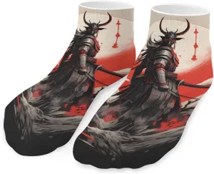 Japanese Black Samurai Printed Ankle Socks No Show Sock Low-Cut Athletic Socks for Men Women 1 Pair