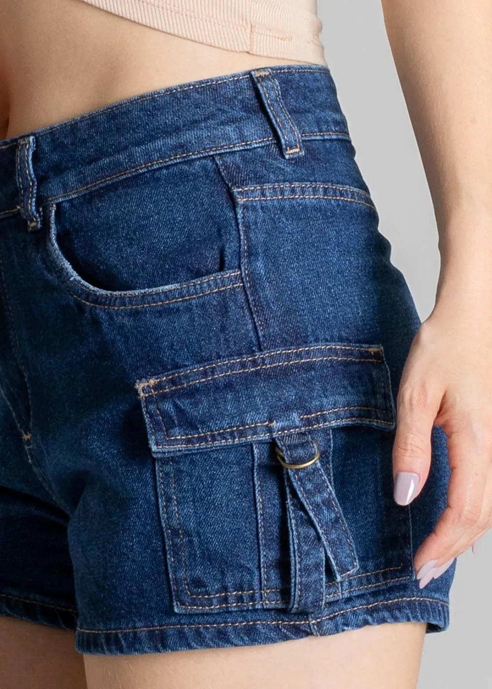 JEANS SAWARY Mid-Rise Jean Shorts for Women - High Waisted Women Jean Shorts with Cargo Pockets - Women's Denim Shorts
