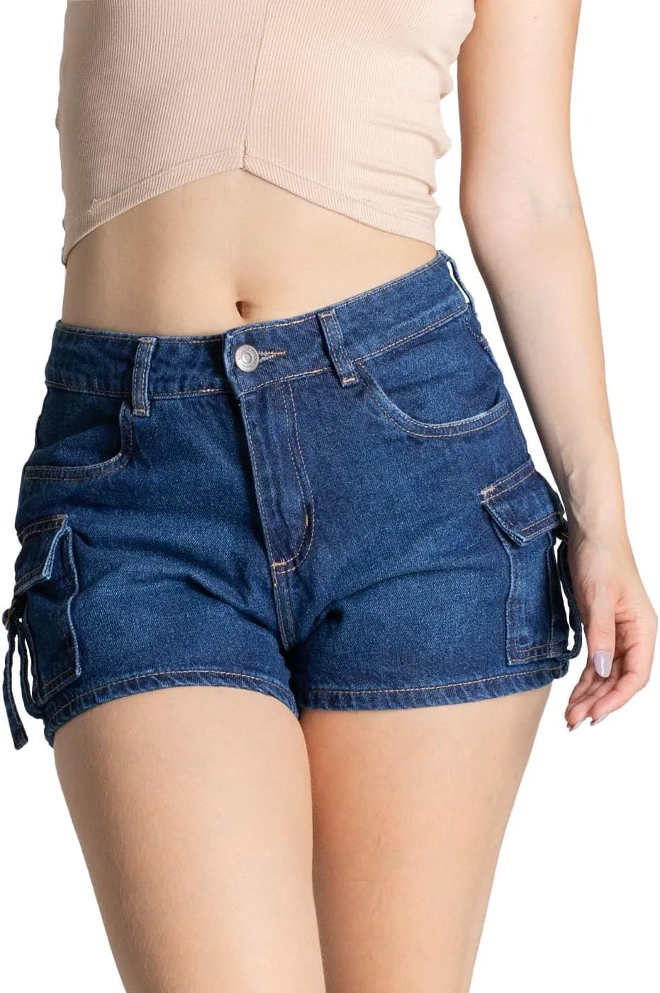 JEANS SAWARY Mid-Rise Jean Shorts for Women - High Waisted Women Jean Shorts with Cargo Pockets - Women's Denim Shorts