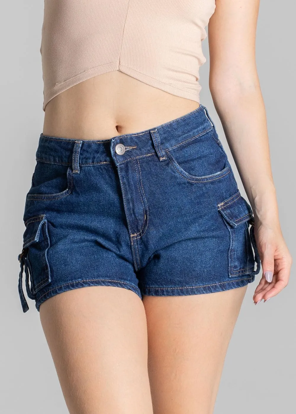 JEANS SAWARY Mid-Rise Jean Shorts for Women - High Waisted Women Jean Shorts with Cargo Pockets - Women's Denim Shorts