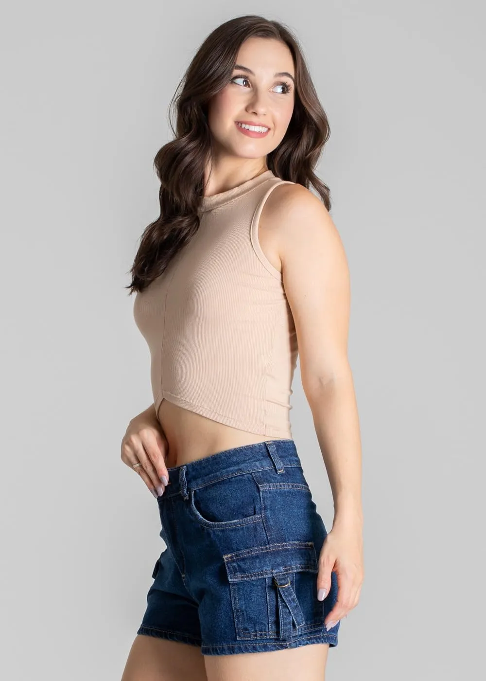 JEANS SAWARY Mid-Rise Jean Shorts for Women - High Waisted Women Jean Shorts with Cargo Pockets - Women's Denim Shorts