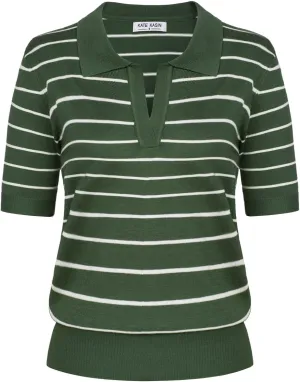 Kate Kasin Women Short Sleeve Polo Sweater V Neck Knitted Tops Casual Ribbed Shirt Loose Pullover Sweater