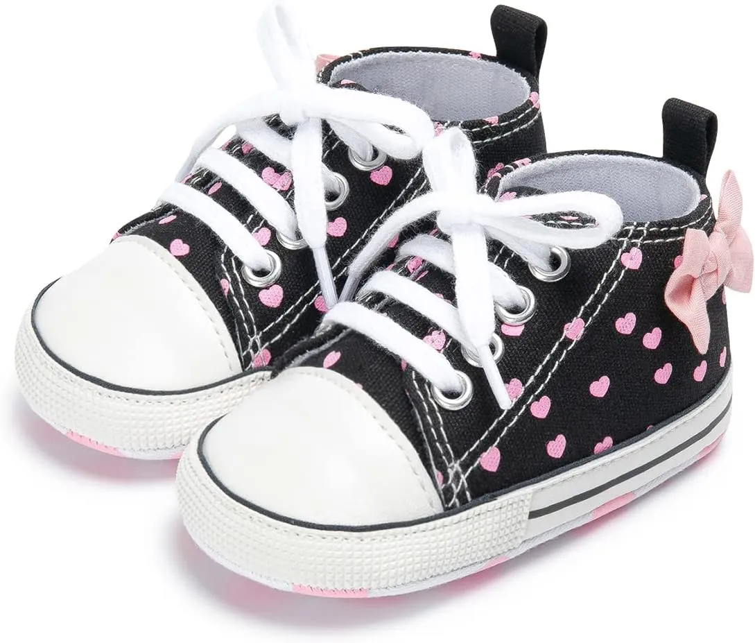 KIDSUN Unisex Baby Boy Girl Canvas Sneaker Soft Sole Infant Lace up Newborn Ankle Toddler First Walkers Crib Shoes