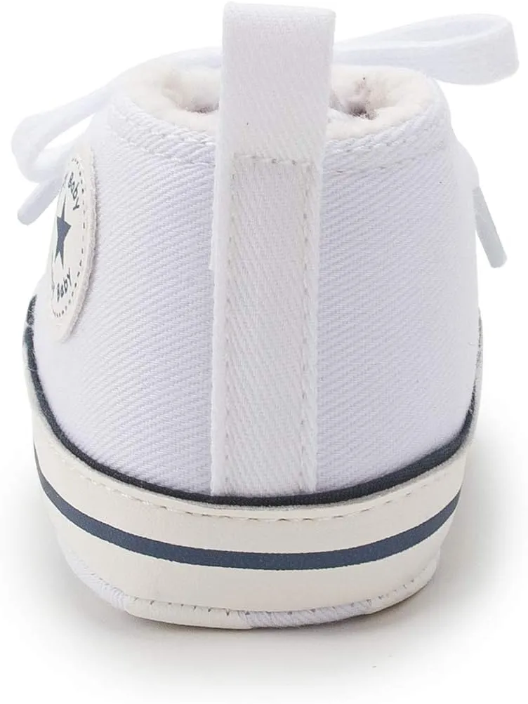 KIDSUN Unisex Baby Boy Girl Canvas Sneaker Soft Sole Infant Lace up Newborn Ankle Toddler First Walkers Crib Shoes