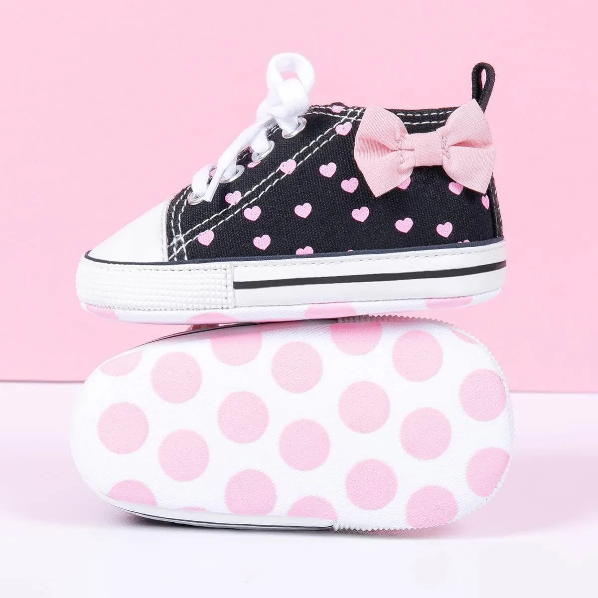 KIDSUN Unisex Baby Boy Girl Canvas Sneaker Soft Sole Infant Lace up Newborn Ankle Toddler First Walkers Crib Shoes