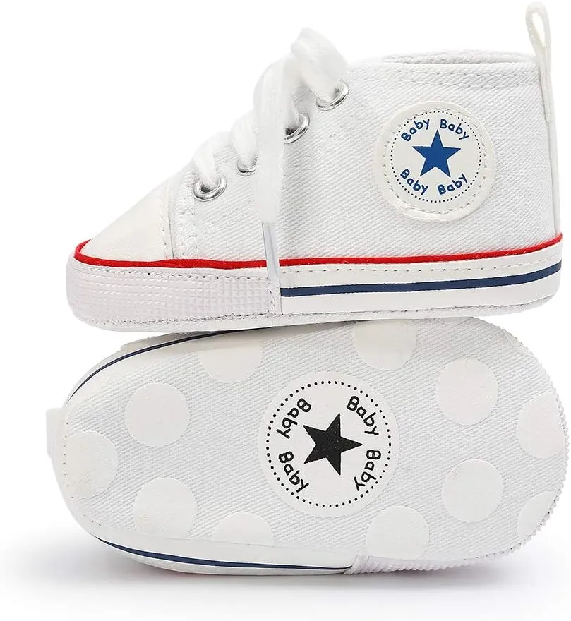 KIDSUN Unisex Baby Boy Girl Canvas Sneaker Soft Sole Infant Lace up Newborn Ankle Toddler First Walkers Crib Shoes