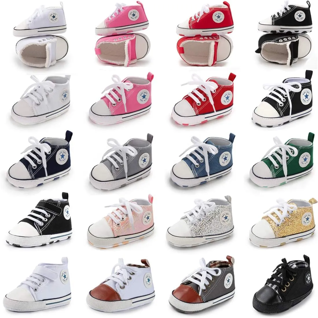 KIDSUN Unisex Baby Boy Girl Canvas Sneaker Soft Sole Infant Lace up Newborn Ankle Toddler First Walkers Crib Shoes