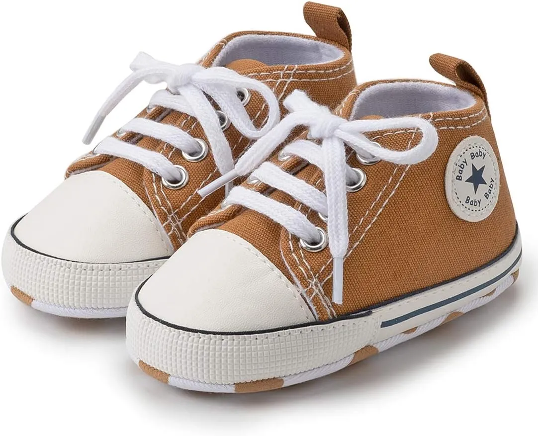 KIDSUN Unisex Baby Boy Girl Canvas Sneaker Soft Sole Infant Lace up Newborn Ankle Toddler First Walkers Crib Shoes
