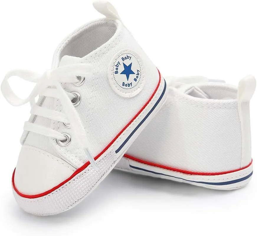 KIDSUN Unisex Baby Boy Girl Canvas Sneaker Soft Sole Infant Lace up Newborn Ankle Toddler First Walkers Crib Shoes