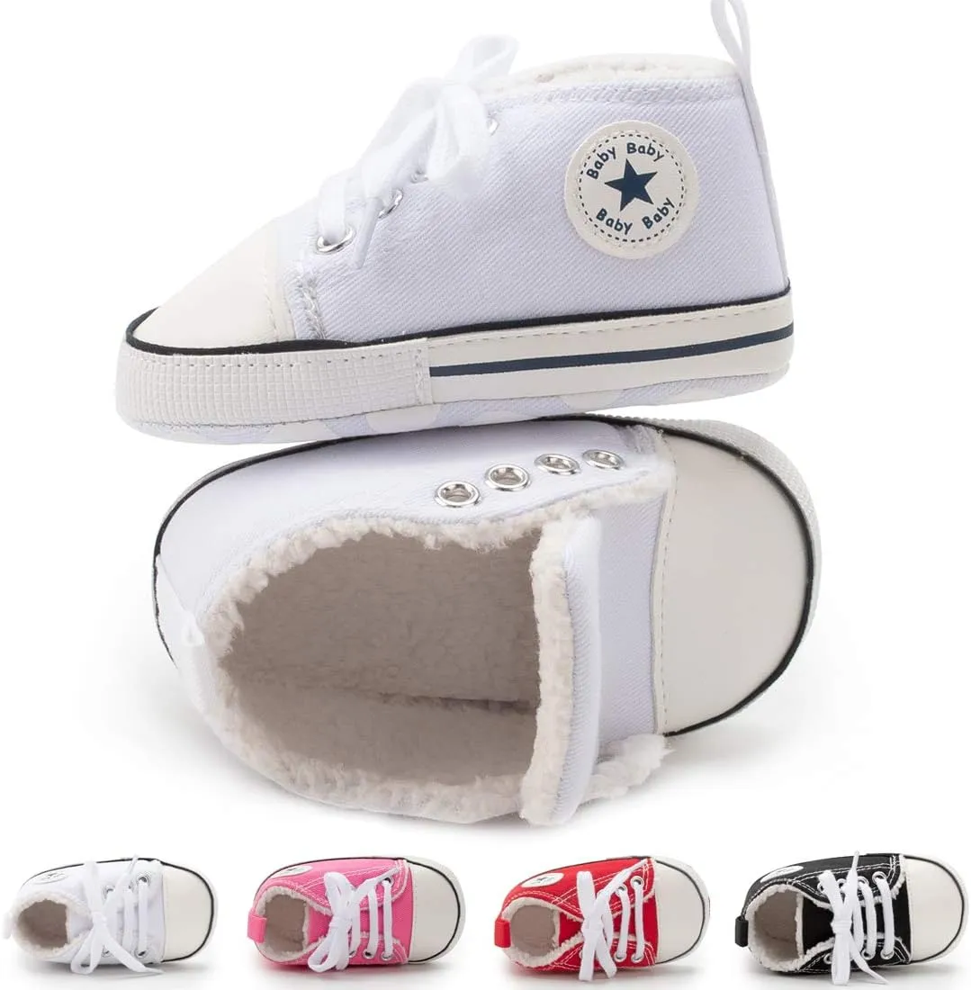 KIDSUN Unisex Baby Boy Girl Canvas Sneaker Soft Sole Infant Lace up Newborn Ankle Toddler First Walkers Crib Shoes
