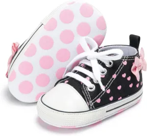 KIDSUN Unisex Baby Boy Girl Canvas Sneaker Soft Sole Infant Lace up Newborn Ankle Toddler First Walkers Crib Shoes