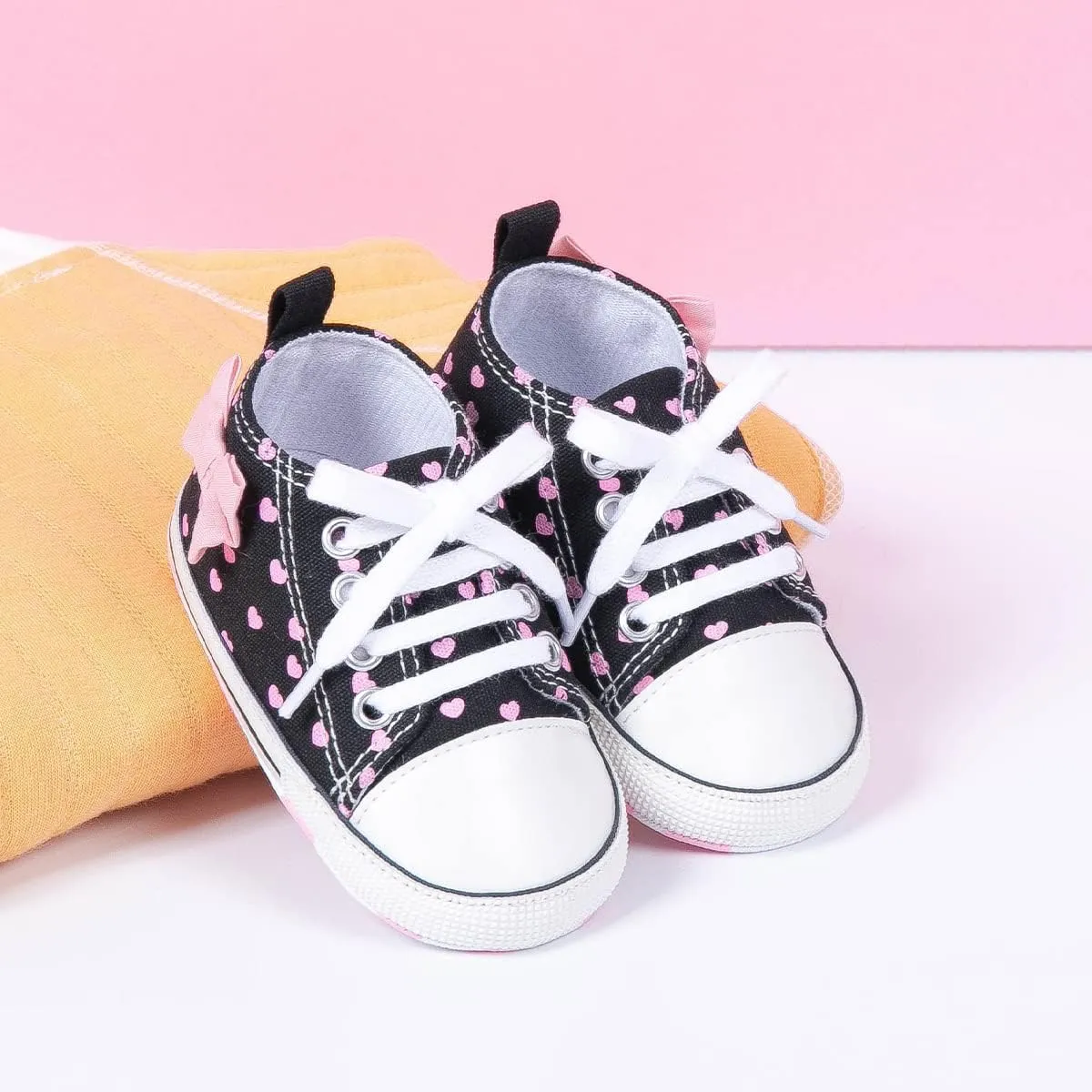 KIDSUN Unisex Baby Boy Girl Canvas Sneaker Soft Sole Infant Lace up Newborn Ankle Toddler First Walkers Crib Shoes