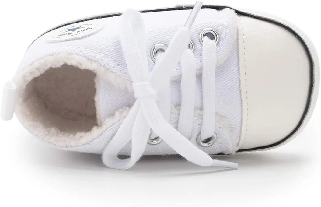 KIDSUN Unisex Baby Boy Girl Canvas Sneaker Soft Sole Infant Lace up Newborn Ankle Toddler First Walkers Crib Shoes