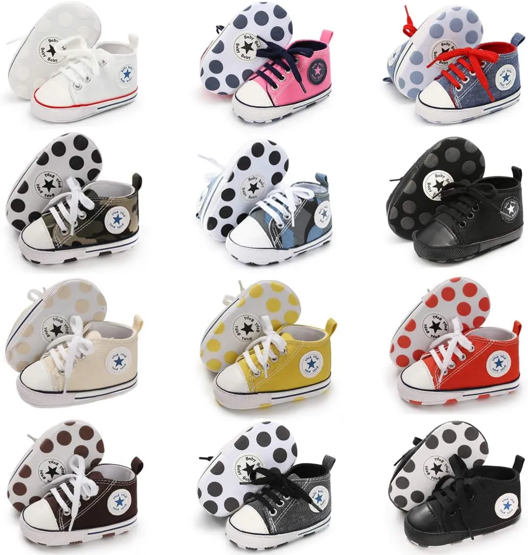 KIDSUN Unisex Baby Boy Girl Canvas Sneaker Soft Sole Infant Lace up Newborn Ankle Toddler First Walkers Crib Shoes
