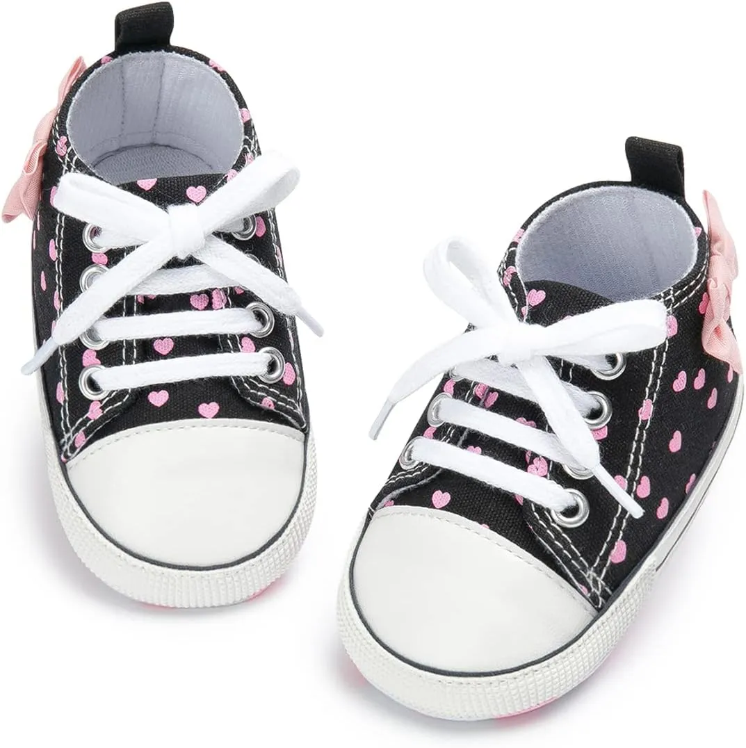 KIDSUN Unisex Baby Boy Girl Canvas Sneaker Soft Sole Infant Lace up Newborn Ankle Toddler First Walkers Crib Shoes
