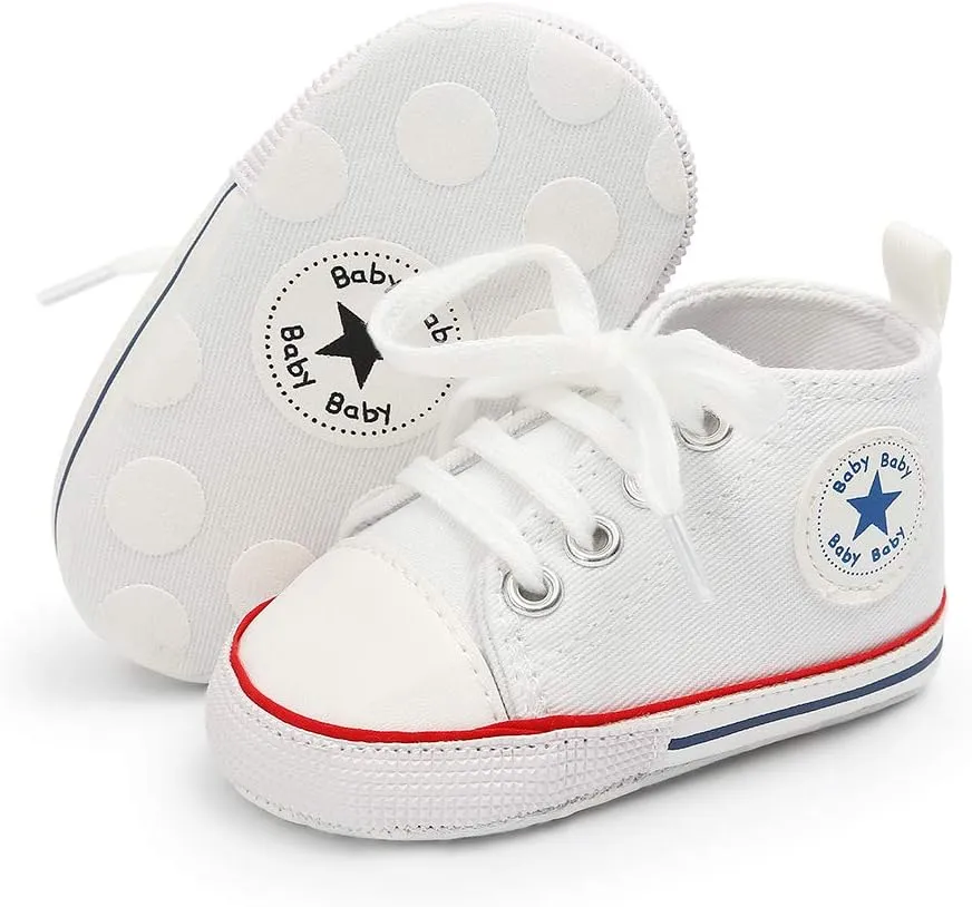 KIDSUN Unisex Baby Boy Girl Canvas Sneaker Soft Sole Infant Lace up Newborn Ankle Toddler First Walkers Crib Shoes