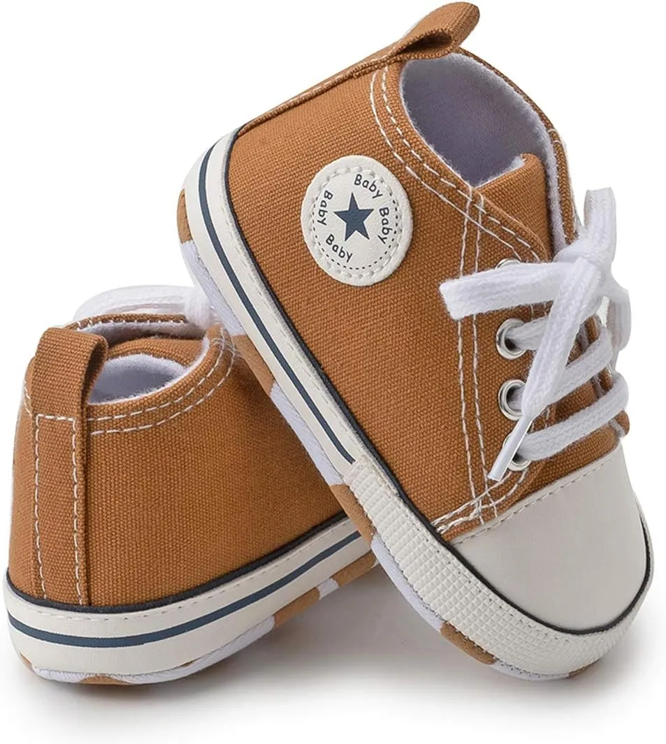 KIDSUN Unisex Baby Boy Girl Canvas Sneaker Soft Sole Infant Lace up Newborn Ankle Toddler First Walkers Crib Shoes