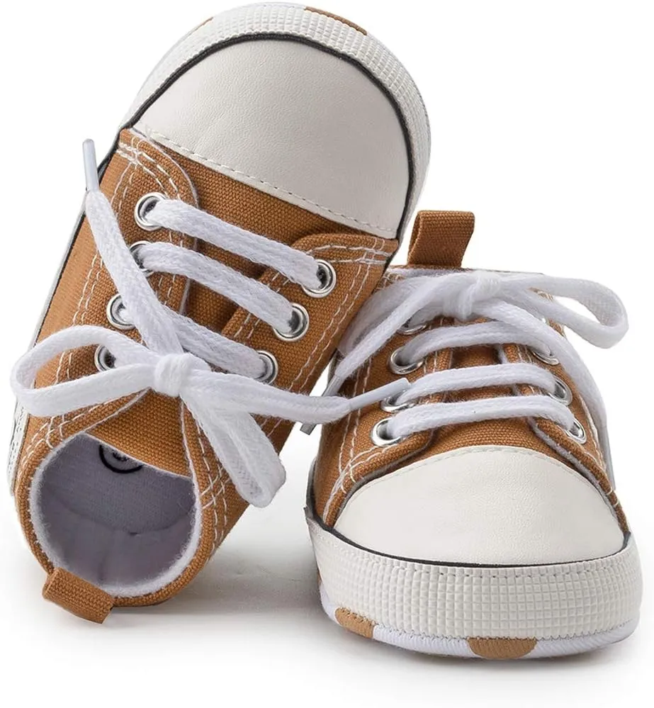 KIDSUN Unisex Baby Boy Girl Canvas Sneaker Soft Sole Infant Lace up Newborn Ankle Toddler First Walkers Crib Shoes