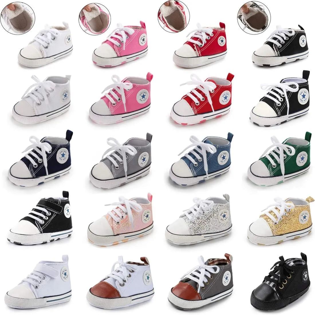 KIDSUN Unisex Baby Boy Girl Canvas Sneaker Soft Sole Infant Lace up Newborn Ankle Toddler First Walkers Crib Shoes
