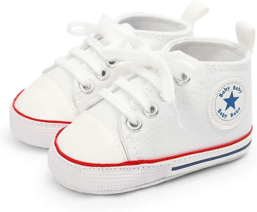 KIDSUN Unisex Baby Boy Girl Canvas Sneaker Soft Sole Infant Lace up Newborn Ankle Toddler First Walkers Crib Shoes