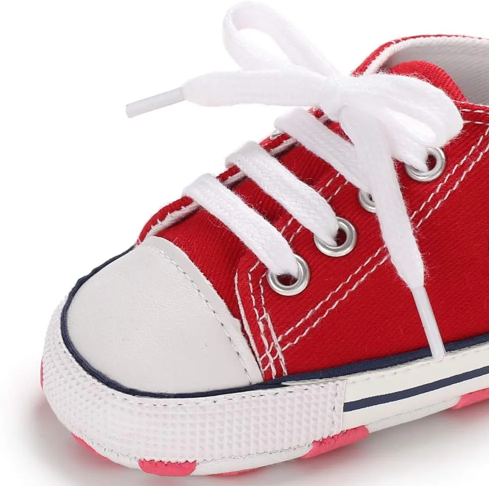 KIDSUN Unisex Baby Boys Girls High Top Sneaker Soft Anti-Slip Sole Newborn Infant First Walkers Canvas Denim Shoes