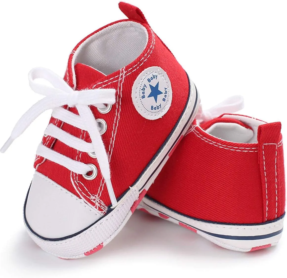KIDSUN Unisex Baby Boys Girls High Top Sneaker Soft Anti-Slip Sole Newborn Infant First Walkers Canvas Denim Shoes