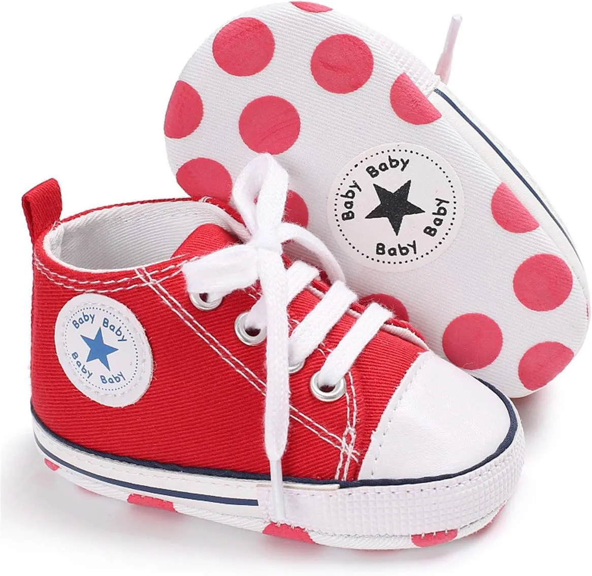 KIDSUN Unisex Baby Boys Girls High Top Sneaker Soft Anti-Slip Sole Newborn Infant First Walkers Canvas Denim Shoes