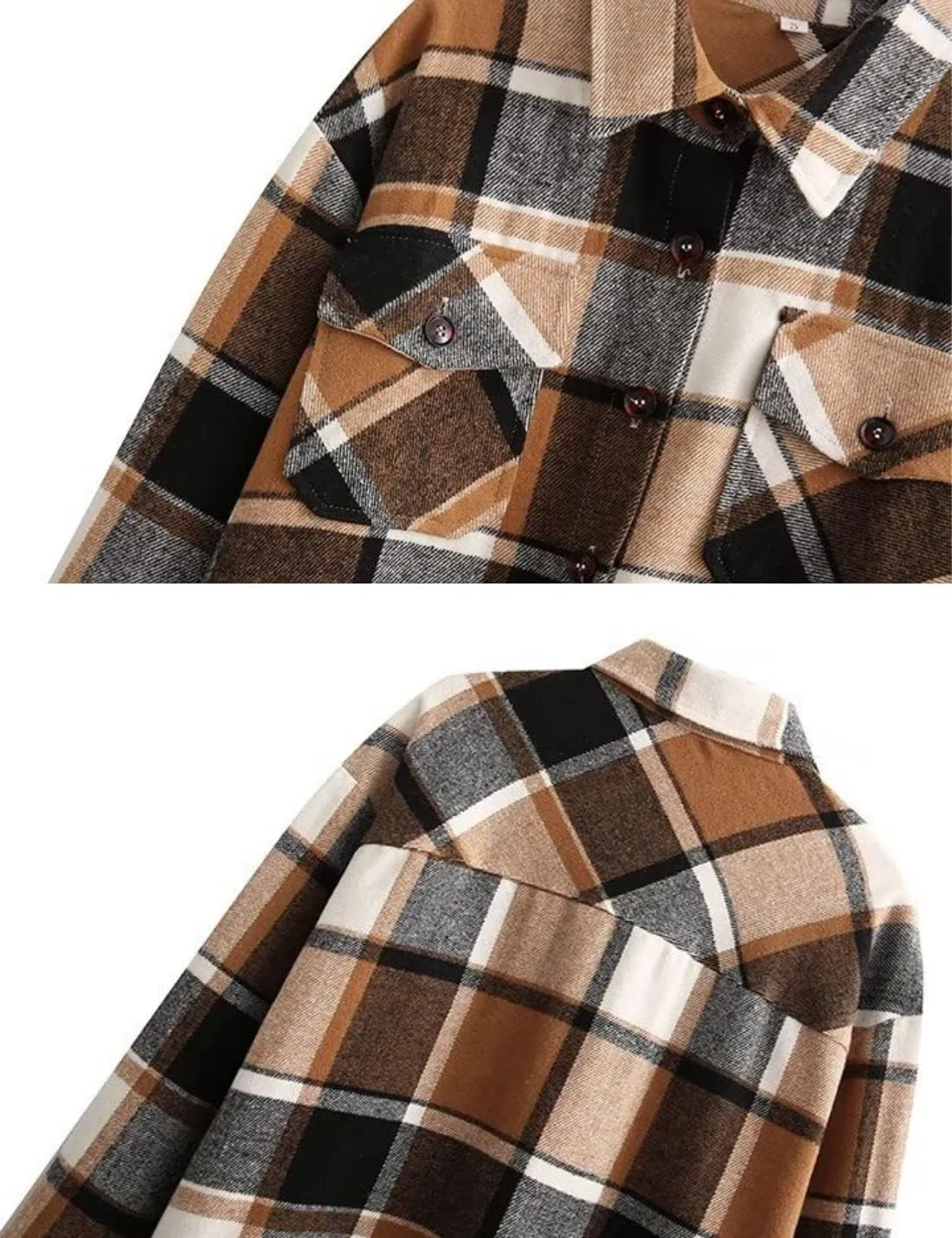 Kinkia Women's Plaid Wool Blend Shirt Jacket Long Sleeve Button Lapel Oversized Shacket Coat