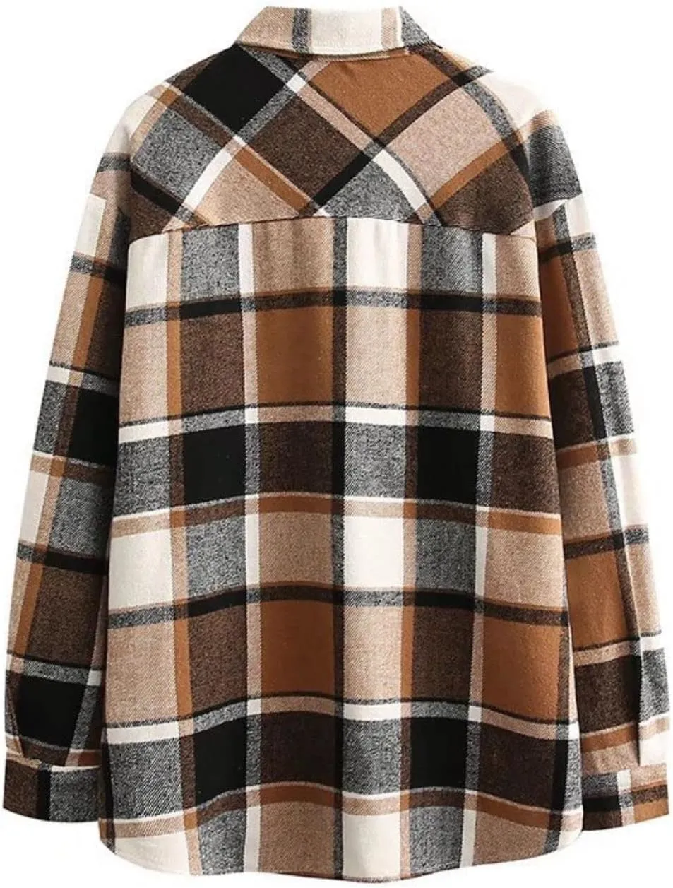 Kinkia Women's Plaid Wool Blend Shirt Jacket Long Sleeve Button Lapel Oversized Shacket Coat