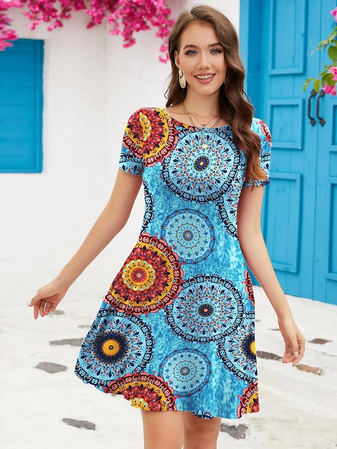 KORSIS Summer Dresses for Women Casual T-Shirt Dresses Swing Flowy Beach Vacation Sundress with Pockets (S-3XL)
