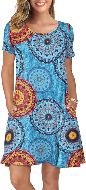 KORSIS Summer Dresses for Women Casual T-Shirt Dresses Swing Flowy Beach Vacation Sundress with Pockets (S-3XL)