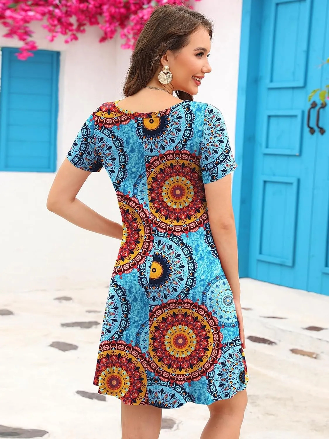 KORSIS Summer Dresses for Women Casual T-Shirt Dresses Swing Flowy Beach Vacation Sundress with Pockets (S-3XL)