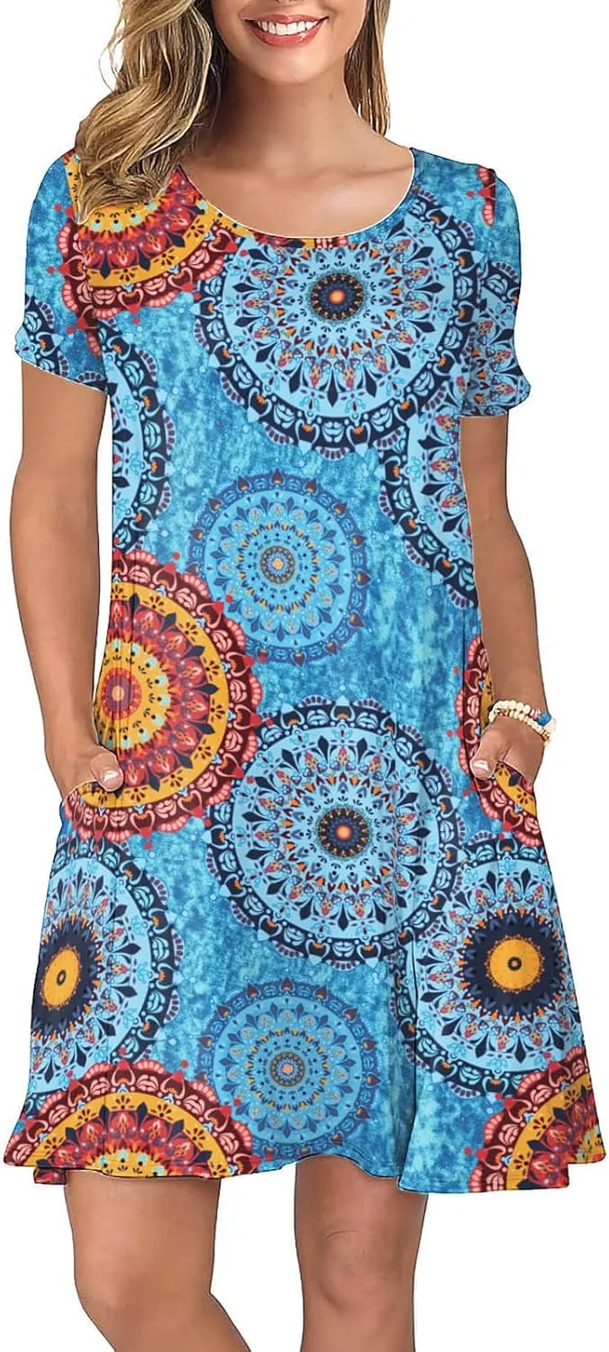 KORSIS Summer Dresses for Women Casual T-Shirt Dresses Swing Flowy Beach Vacation Sundress with Pockets (S-3XL)