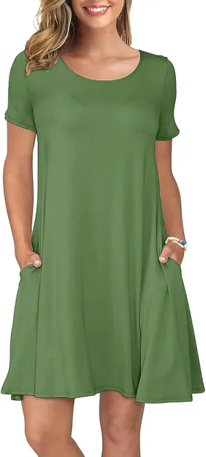 KORSIS Summer Dresses for Women Casual T-Shirt Dresses Swing Flowy Beach Vacation Sundress with Pockets (S-3XL)