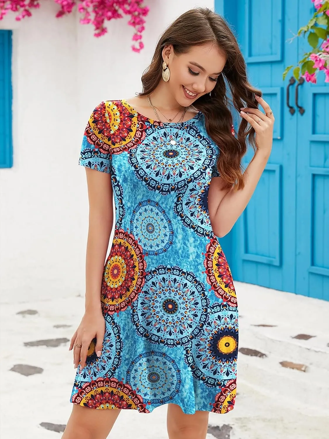 KORSIS Summer Dresses for Women Casual T-Shirt Dresses Swing Flowy Beach Vacation Sundress with Pockets (S-3XL)