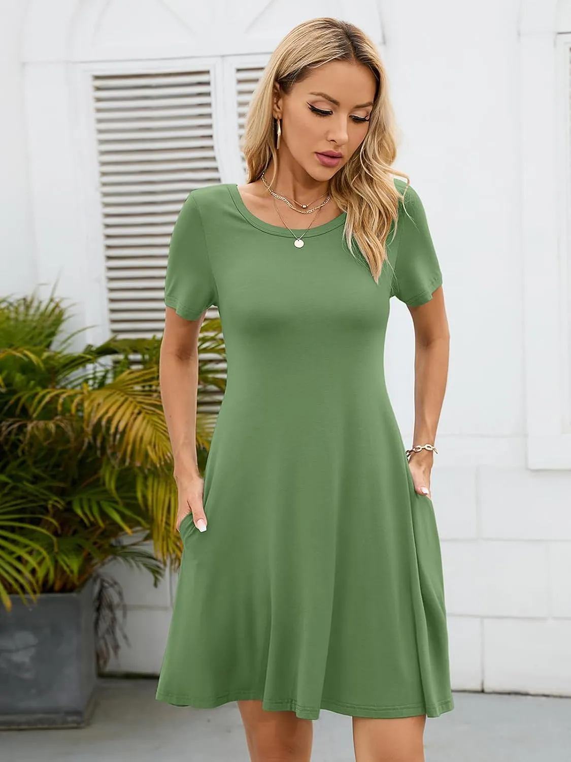 KORSIS Summer Dresses for Women Casual T-Shirt Dresses Swing Flowy Beach Vacation Sundress with Pockets (S-3XL)