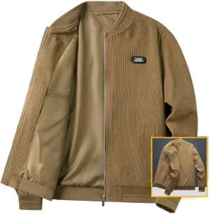 Kwoki Men's Corduroy Jacket Full Zip Casual Lightweight Slim Fit Bomber Jackets Coat with Pockets
