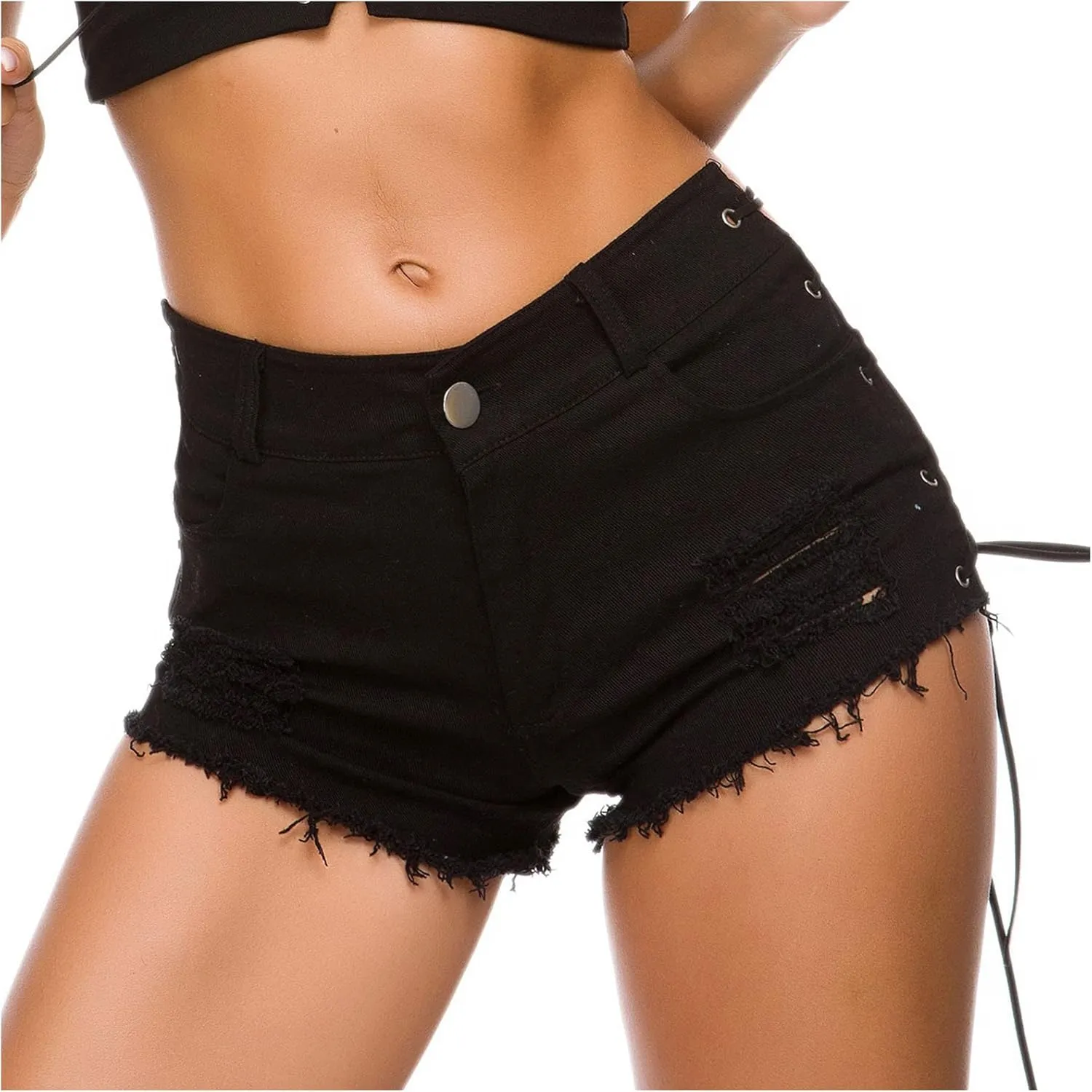 Lace Up Jean Shorts for Women Distressed High Waisted Stretchy Denim Sexy Cowgirl Shorts Summer Outfit