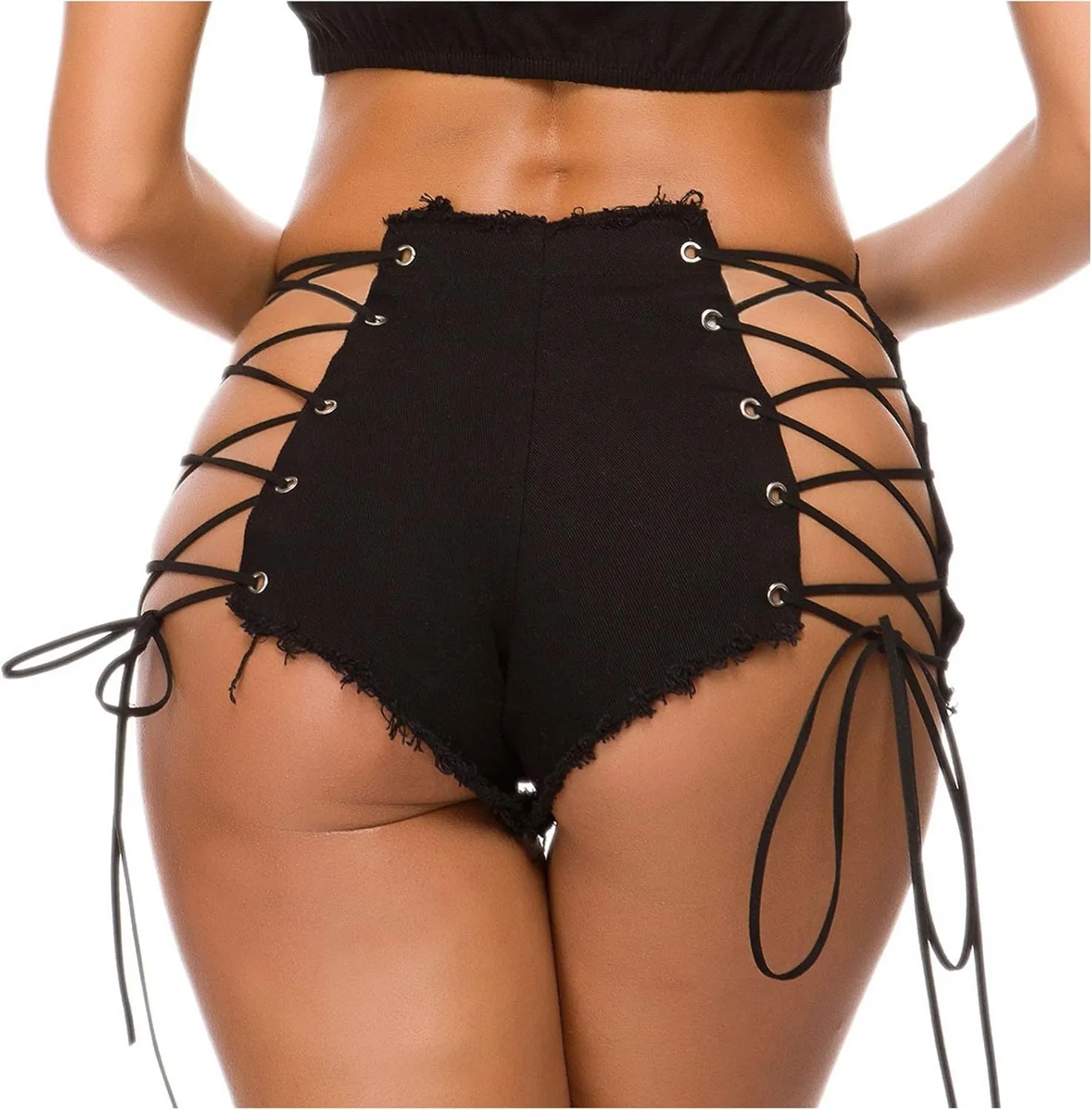 Lace Up Jean Shorts for Women Distressed High Waisted Stretchy Denim Sexy Cowgirl Shorts Summer Outfit