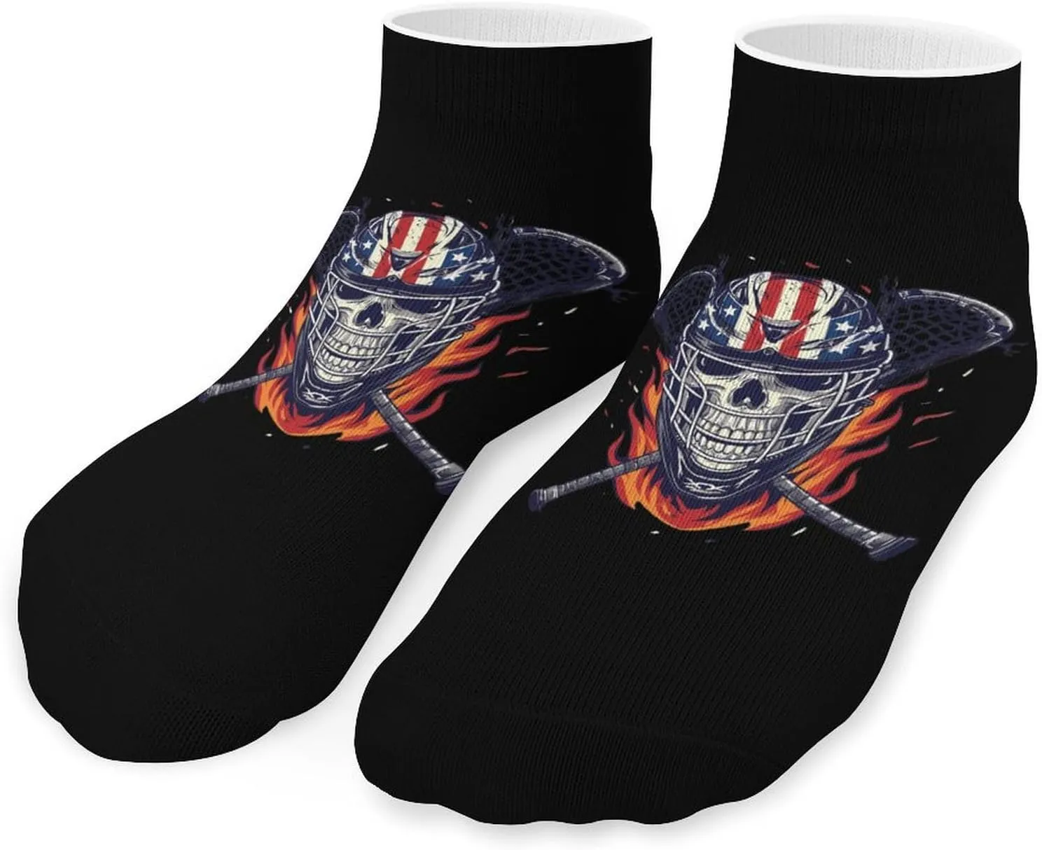 Lacrosse Skull Flames Printed Ankle Socks No Show Sock Low-Cut Athletic Socks for Men Women 1 Pair