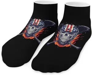 Lacrosse Skull Flames Printed Ankle Socks No Show Sock Low-Cut Athletic Socks for Men Women 1 Pair