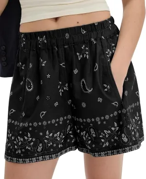 Lauweion Womens Boho High Waisted Shorts Paisley Print 2025 Summer Lounge Beach Boxer Shorts with Pockets