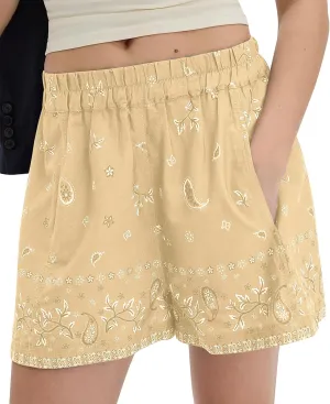 Lauweion Womens Boho High Waisted Shorts Paisley Print 2025 Summer Lounge Beach Boxer Shorts with Pockets